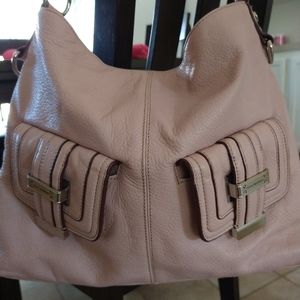 Isaac Mazrahi ballet pink Pebble leather handbag with dust cover